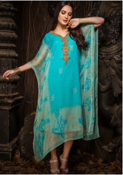 Blue Color Designer Chiffon Kurti